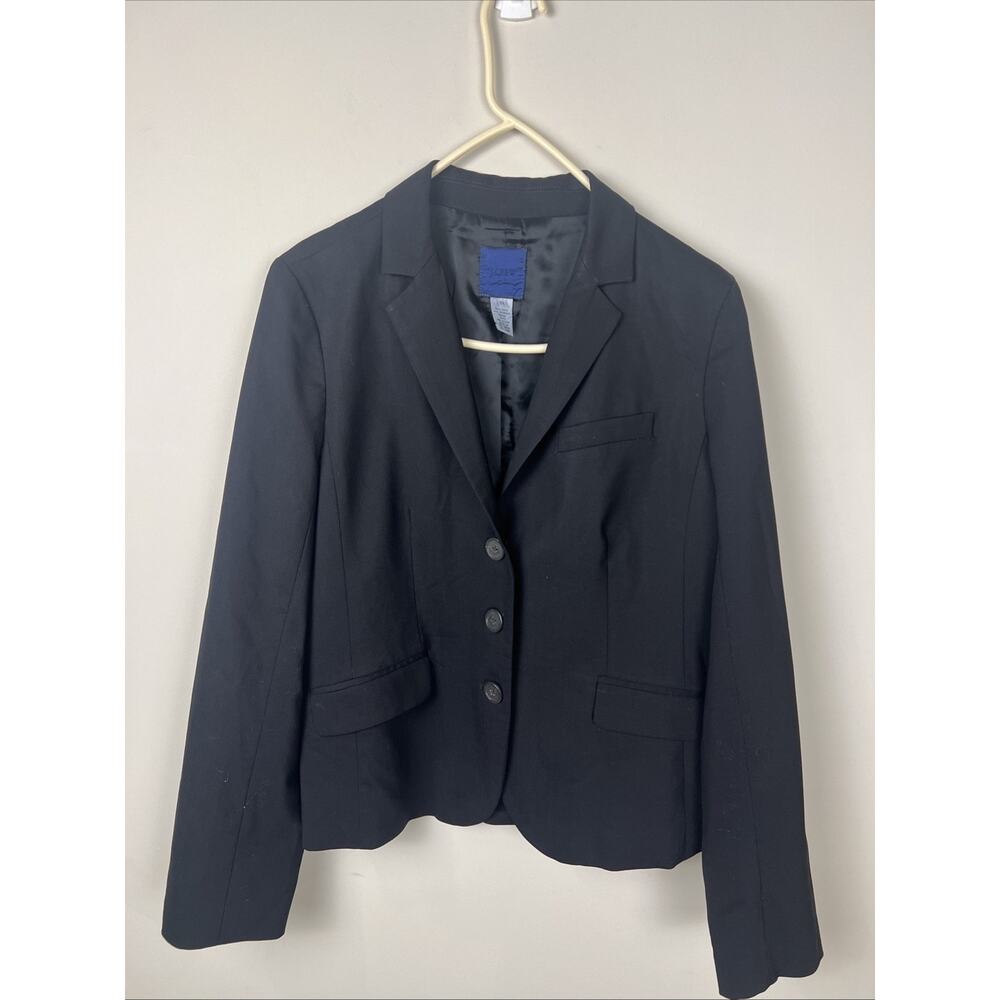 J Crew Women's Black‎ Blazer Jacket Wool Blend Sz 12 Professional Classic
